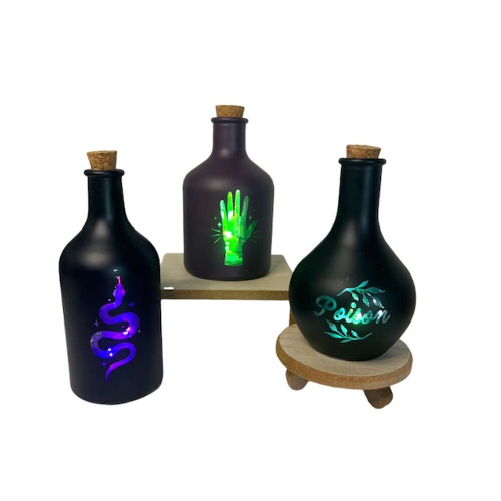 Target LED Color Changing Witch's Brew Potion Bottles 2 Black, 1 Purple NEW